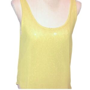 🌺3/$15 Dana Buchman Silver Sequin & Yellow Organza Overlay Dress Tank Top Silk